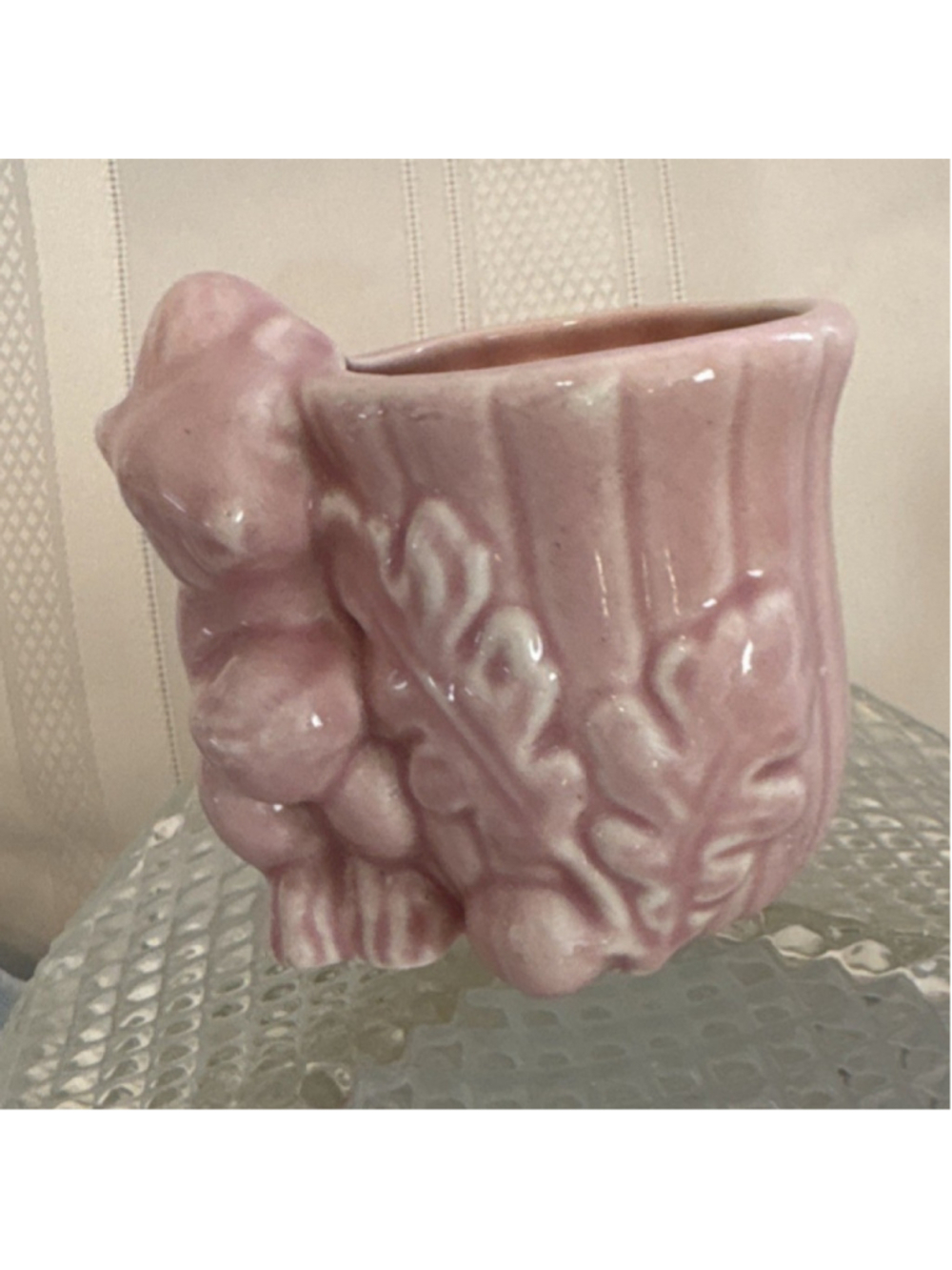 Pink Ceramic squirrel Floral Planter Glossy Finish Art Pottery Flower Theme